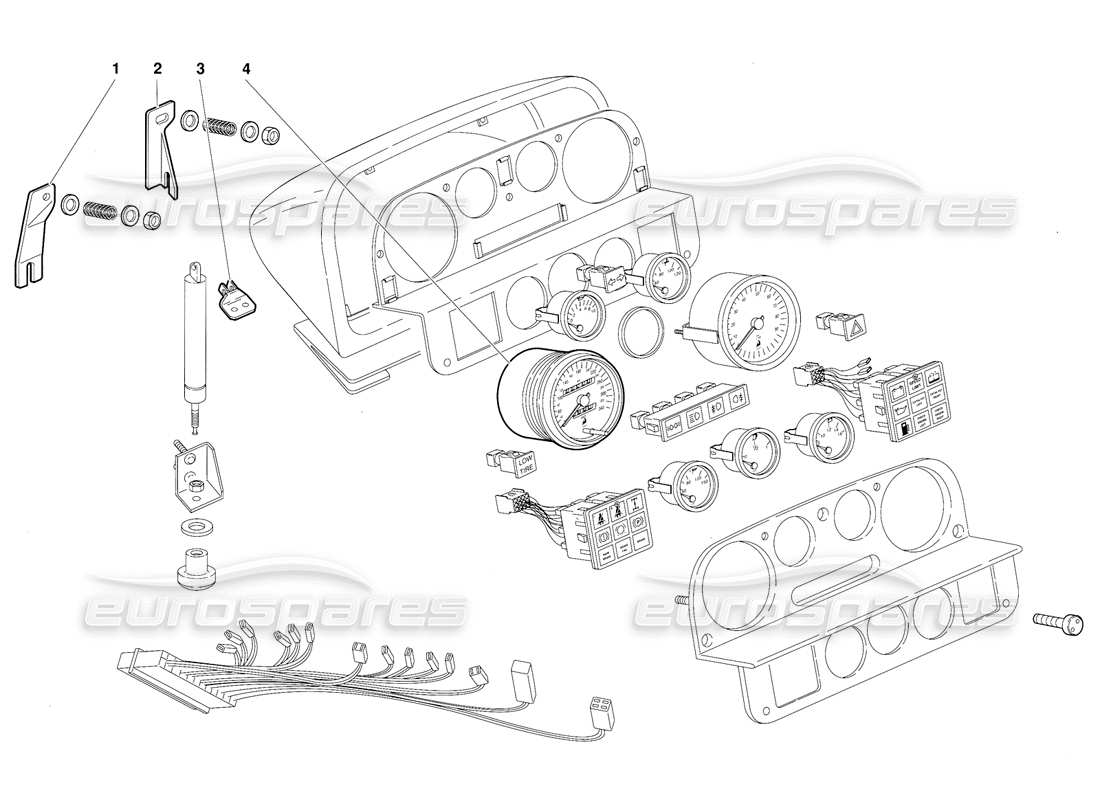 lamborghini diablo (1991) dashboard instruments (valid for gb version - october 1991) part diagram