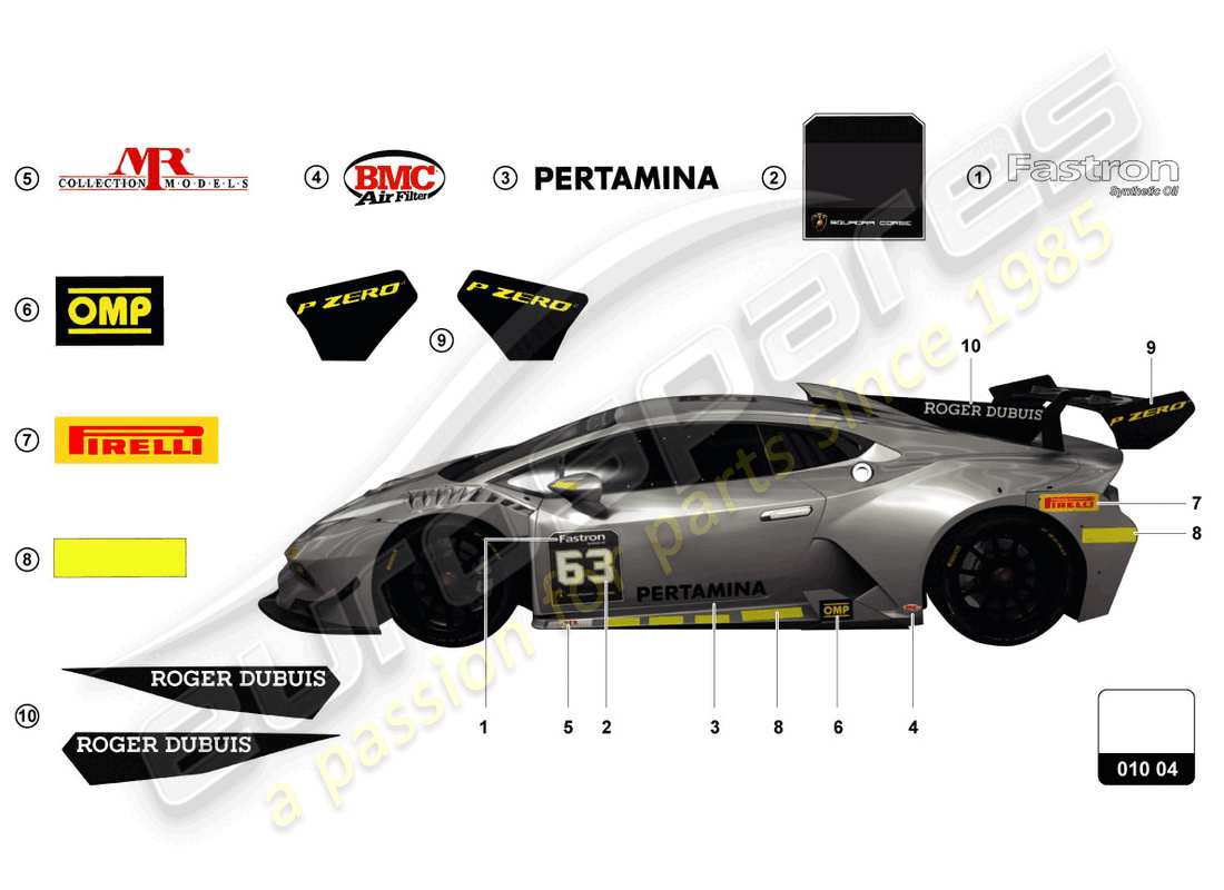 lamborghini super trofeo evo (2018) stickers part diagram