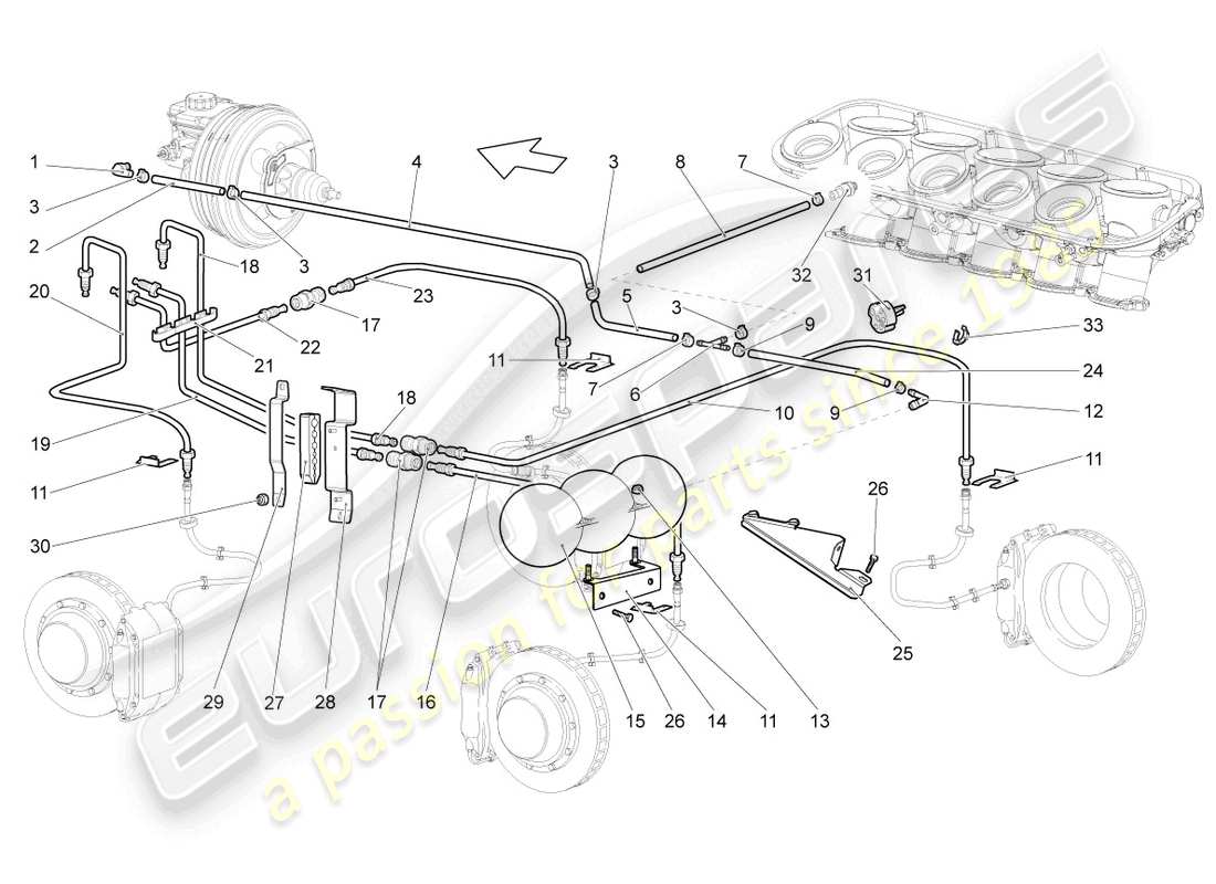 lamborghini gallardo coupe (2005) brake pipe part diagram