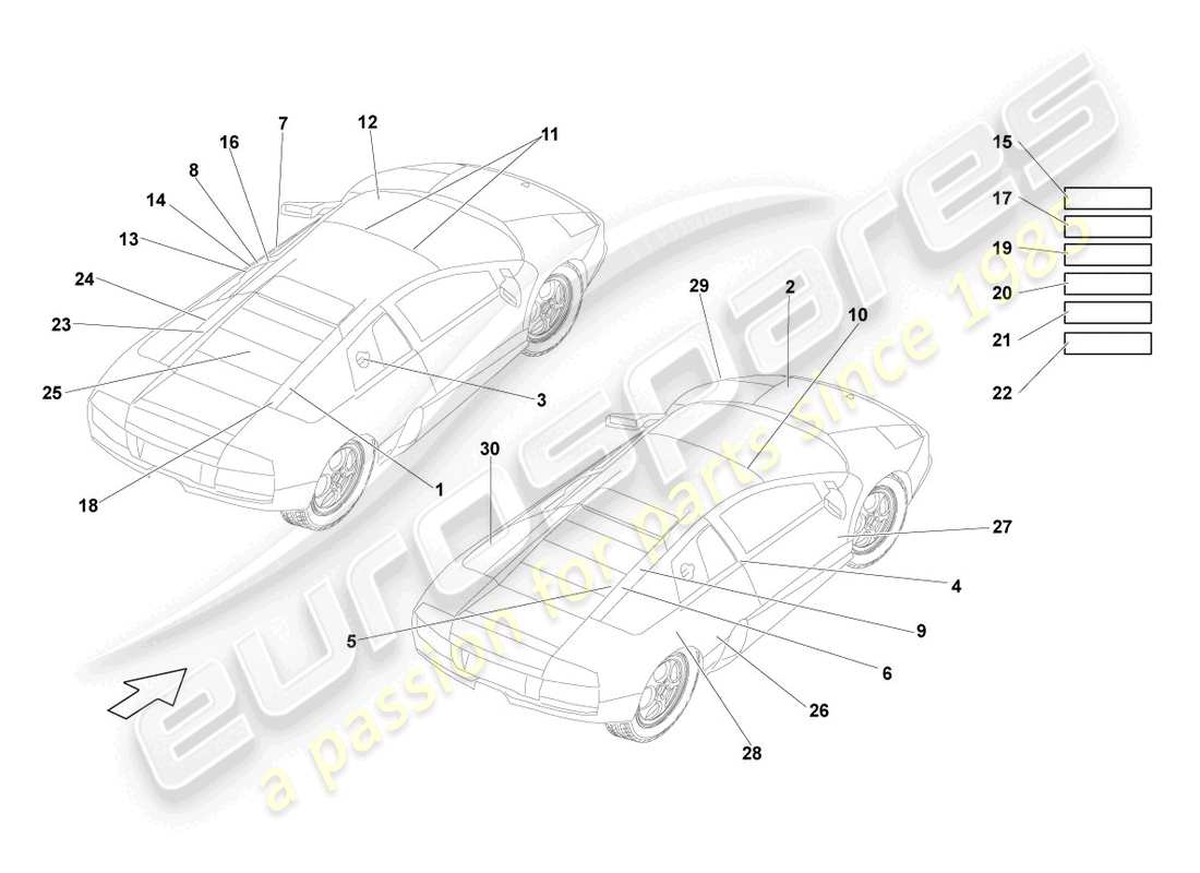 lamborghini lp640 roadster (2007) type plates part diagram