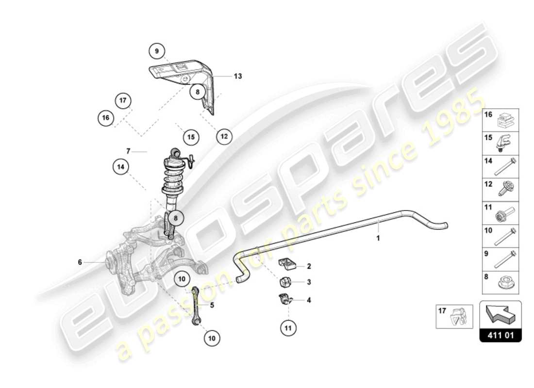 lamborghini tecnica (2024) shock absorbers front part diagram