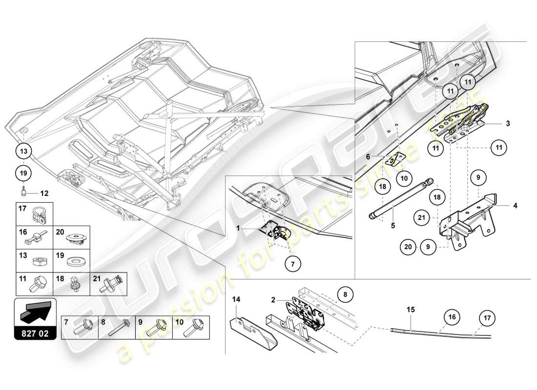 lamborghini ultimae (2022) engine cover with insp. cover part diagram