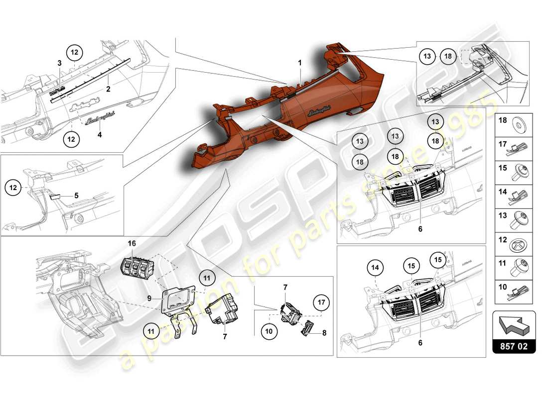 lamborghini ultimae (2022) instrument panel part diagram