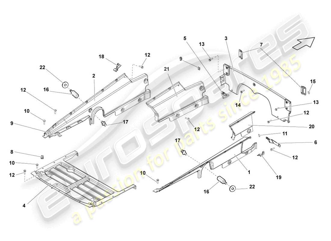 lamborghini superleggera (2008) cover for engine compartment part diagram