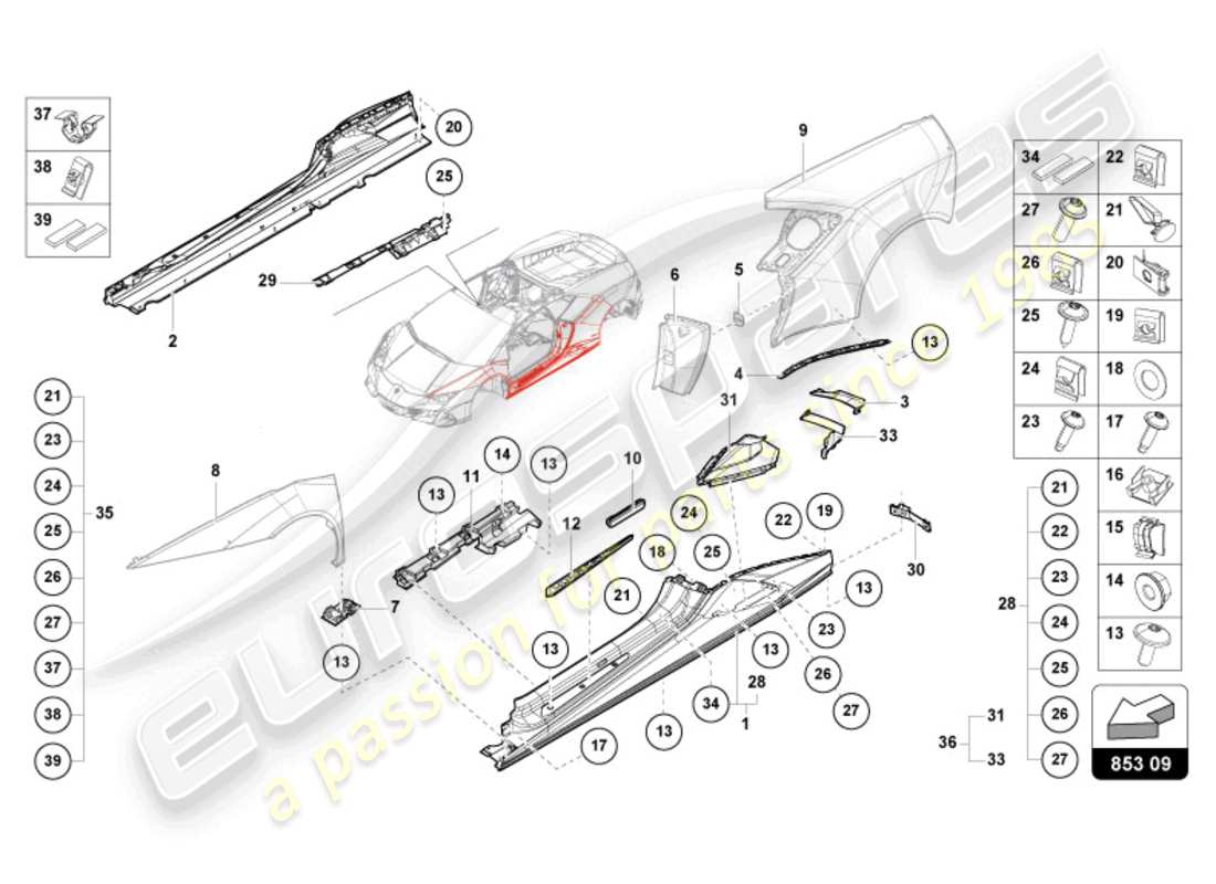 lamborghini tecnica (2024) lower external side member for wheel housing part diagram