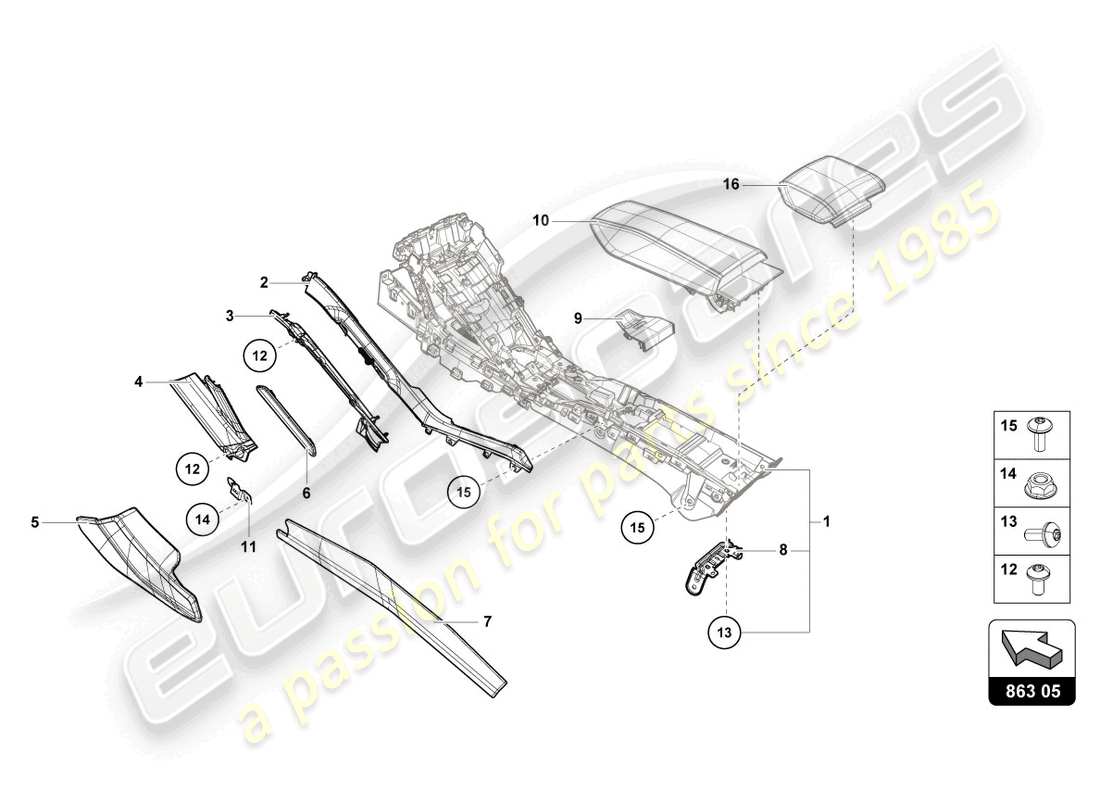 lamborghini tecnica (2024) tunnel trim part diagram