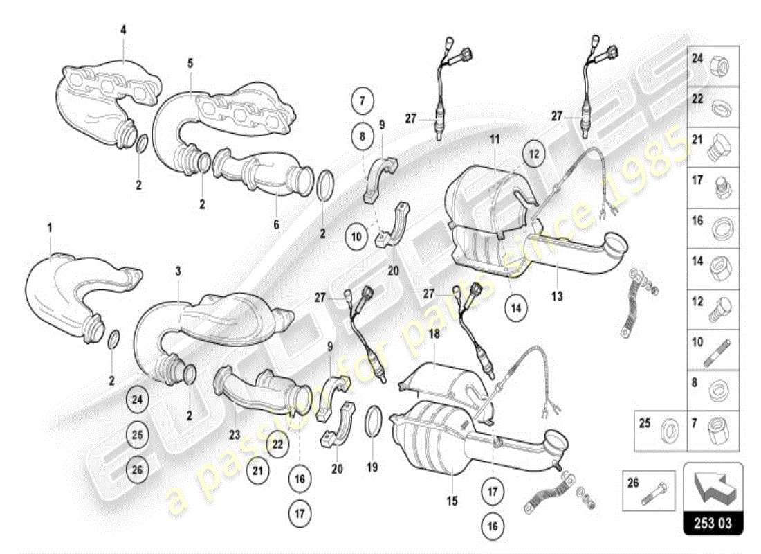 lamborghini diablo vt (1997) silencer with catalyst part diagram