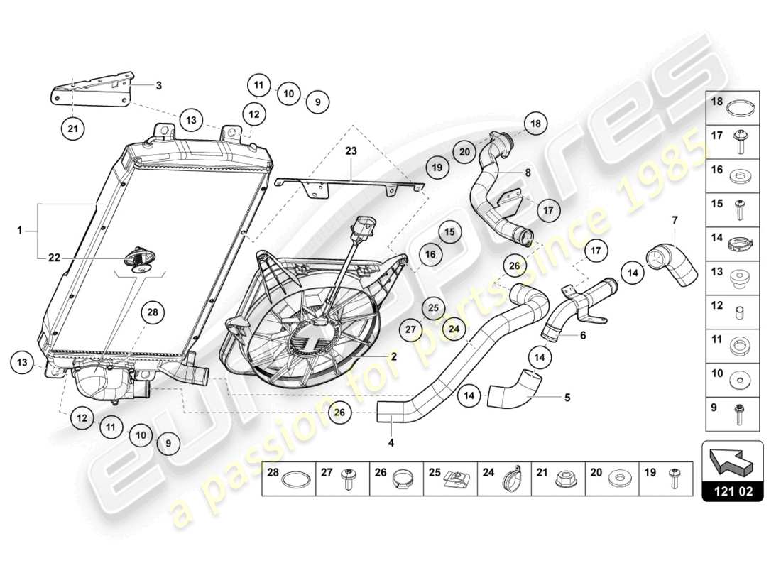 lamborghini countach lpi 800-4 (2022) cooler for coolant part diagram