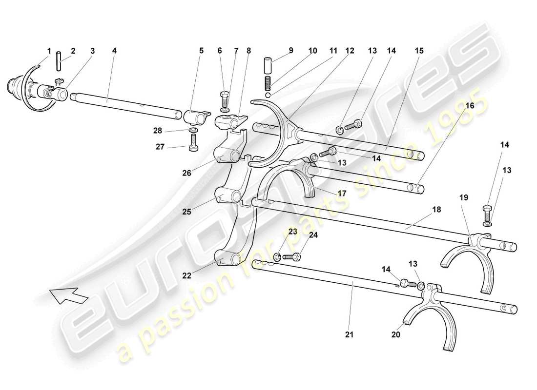 lamborghini lp640 coupe (2009) selector mechanism part diagram