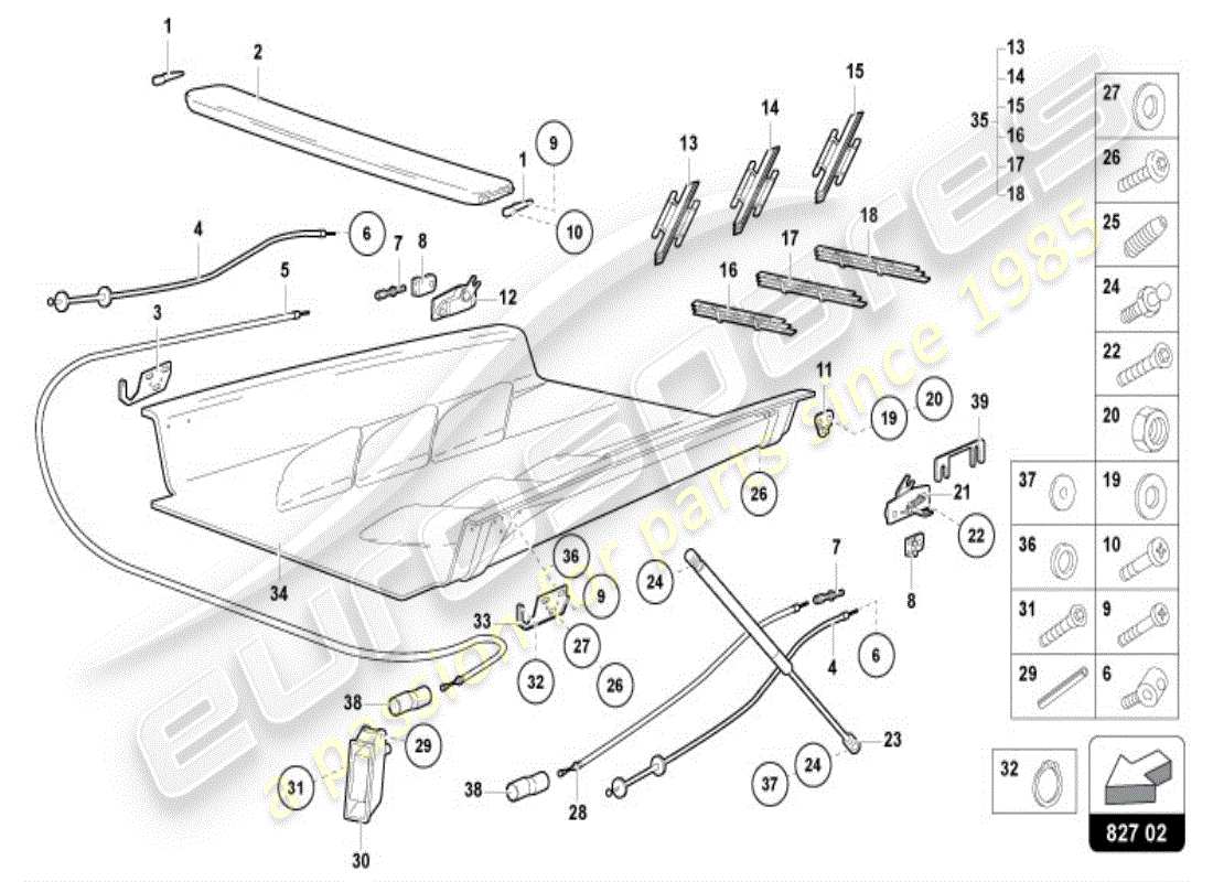 lamborghini diablo vt (1996) engine cover with insp. cover part diagram