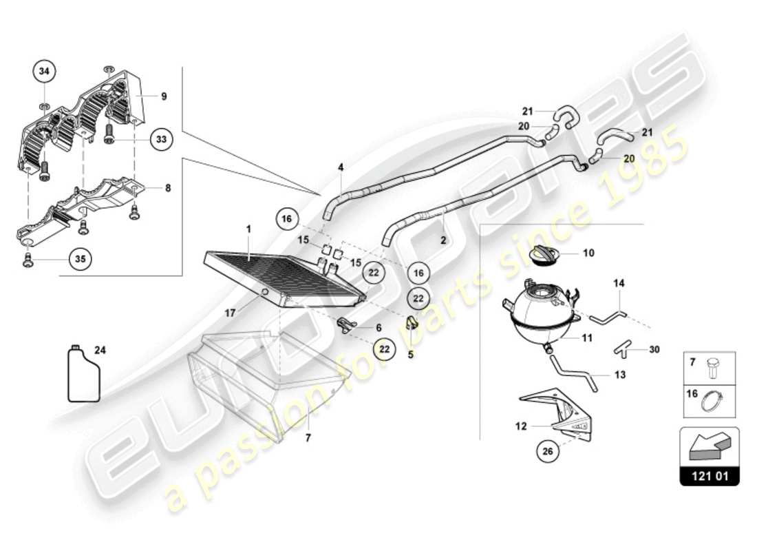 lamborghini super trofeo evo 2 (2022) water cooling system part diagram