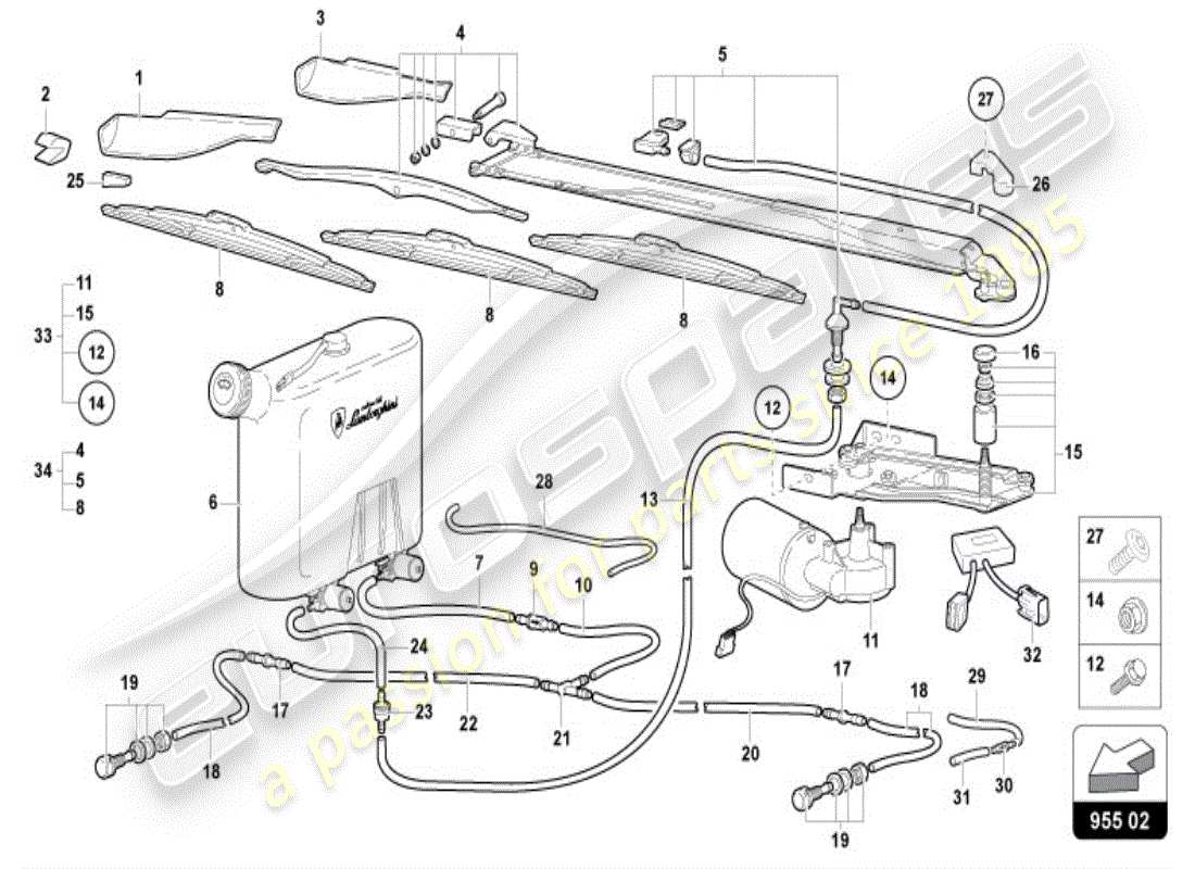 lamborghini diablo vt (1995) windshield wiper part diagram