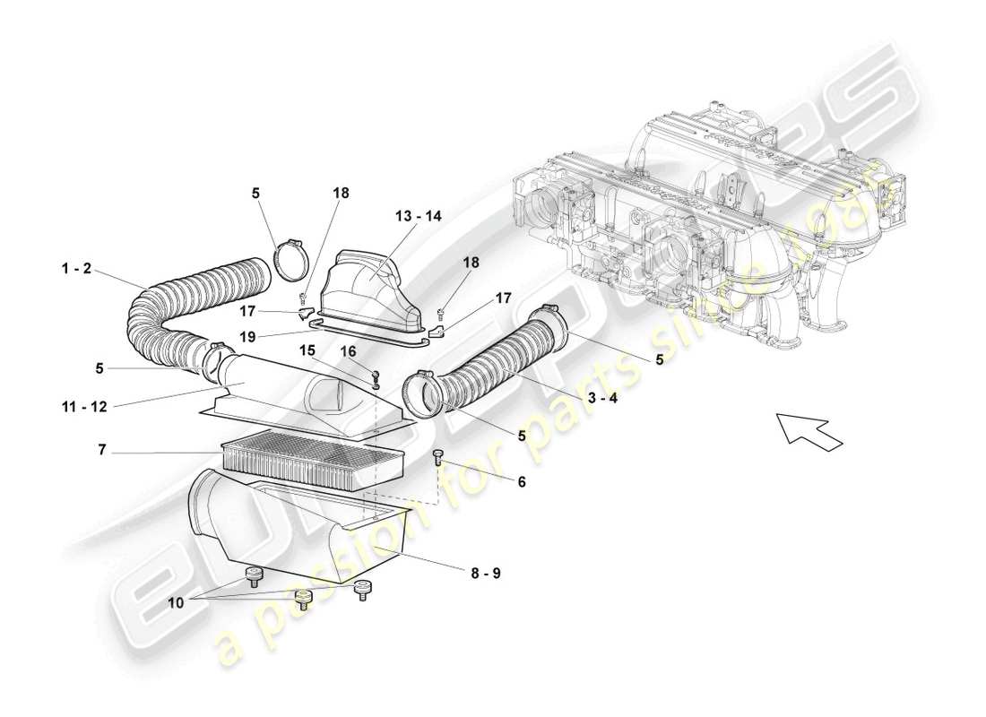 lamborghini lp640 roadster (2008) air filter with connecting parts part diagram