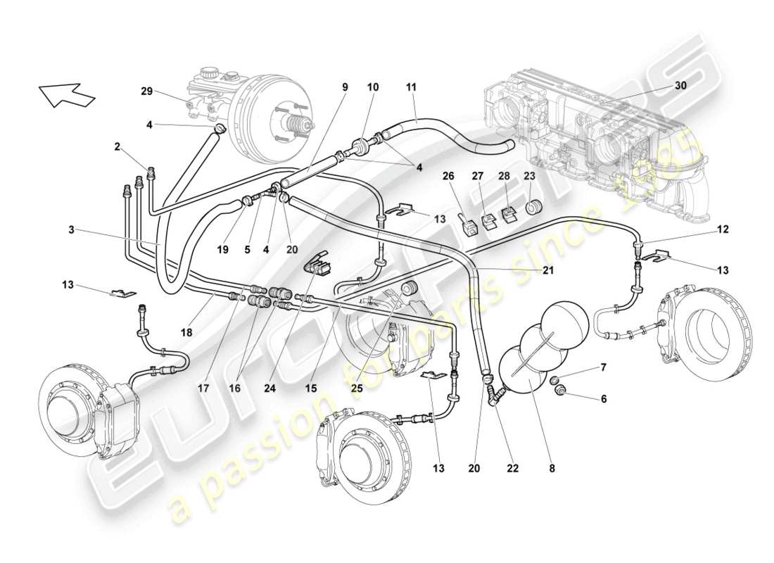 lamborghini lp640 coupe (2010) brake pipe part diagram