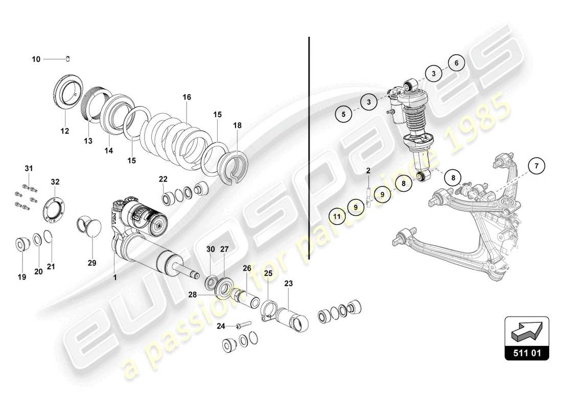 lamborghini super trofeo (2016) rear suspension part diagram