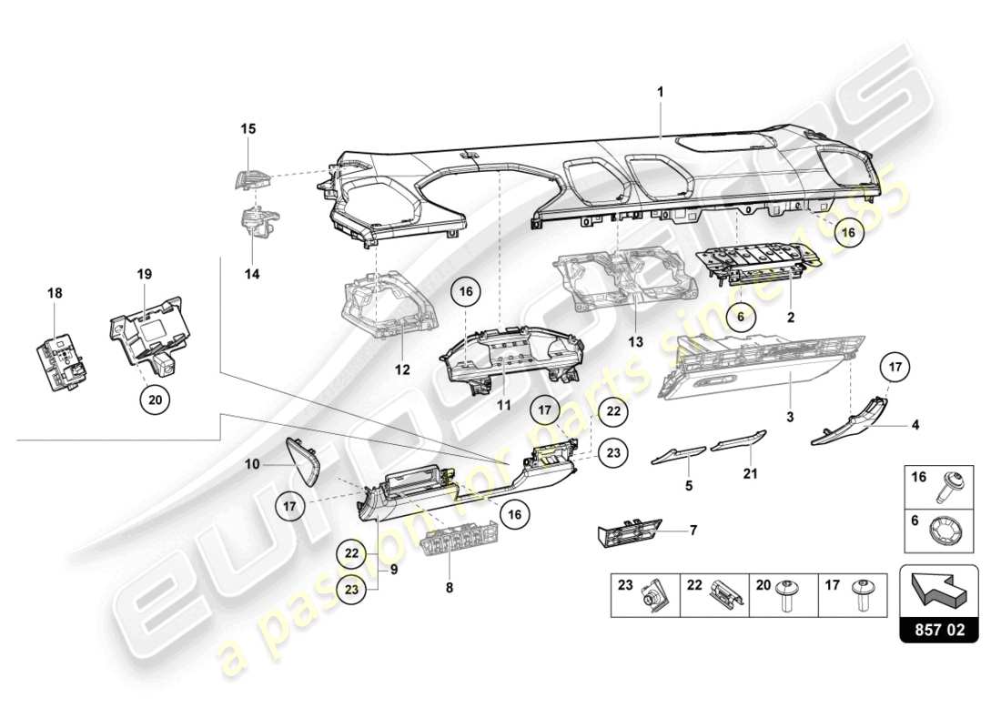 lamborghini evo spyder (2023) instrument panel trim part diagram