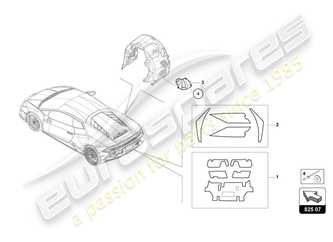 lamborghini evo coupe (2023) heat insulation (self-adhesive) part diagram