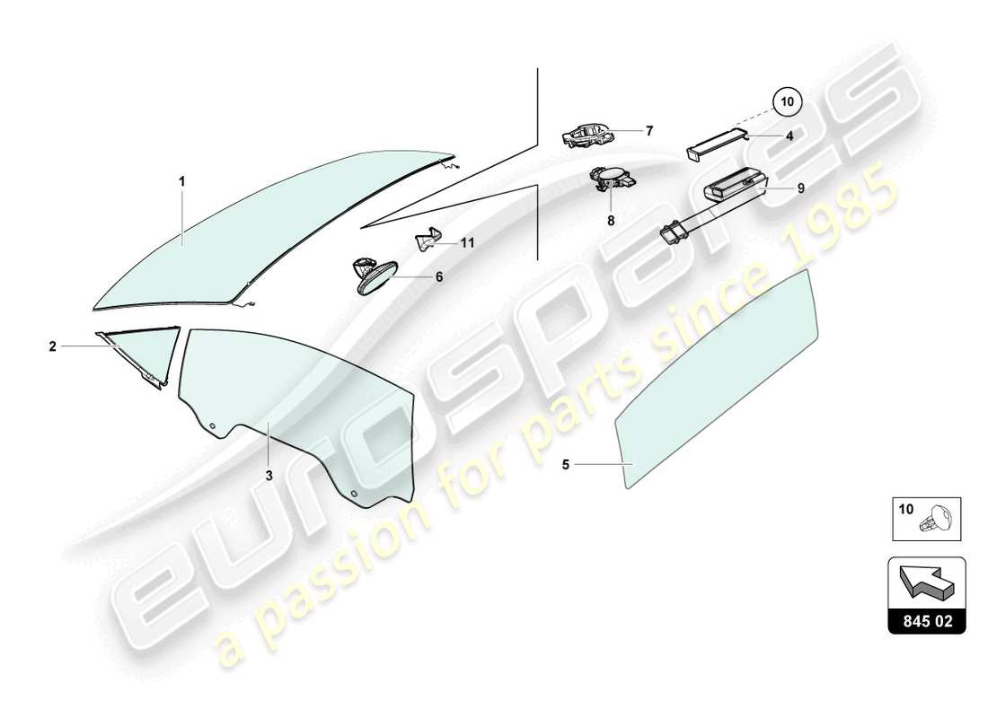 lamborghini evo spyder (2023) window glasses part diagram