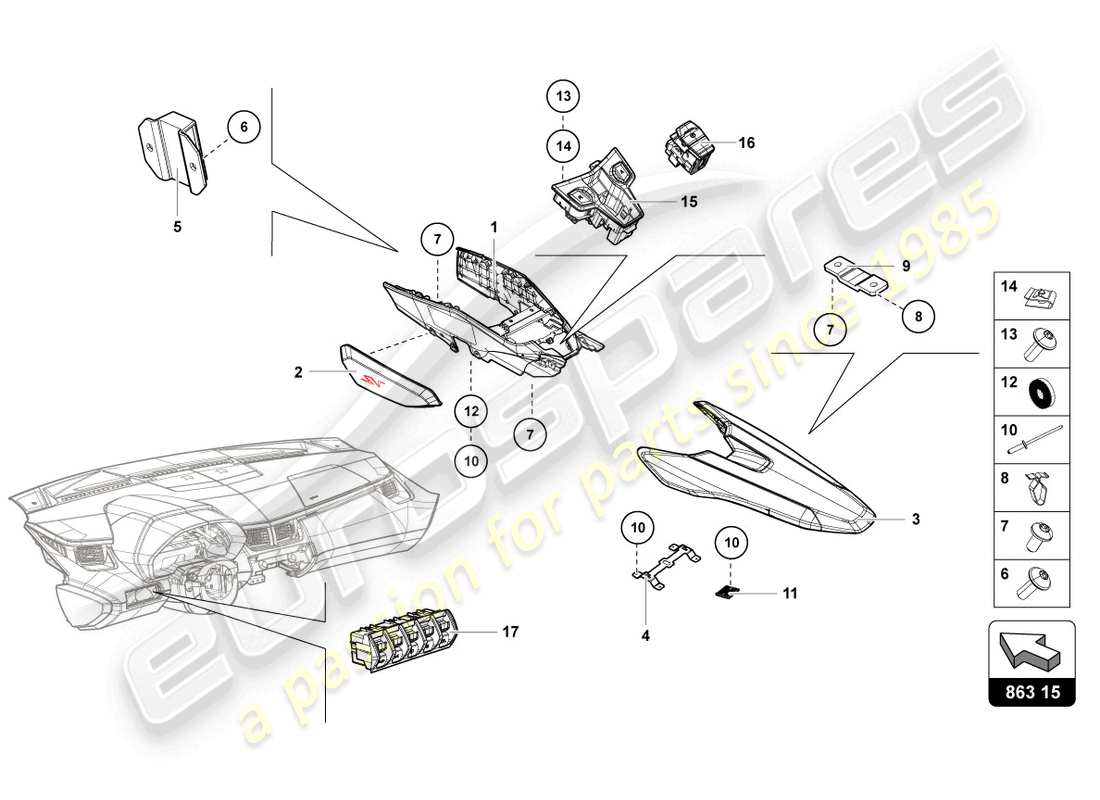 lamborghini lp770-4 svj roadster (2022) switch unit part diagram