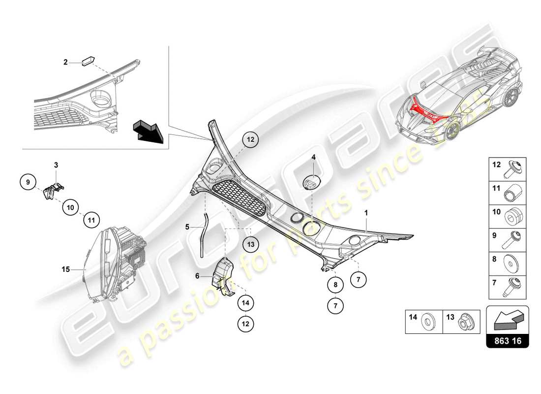 lamborghini sto (2021) front end cover part diagram