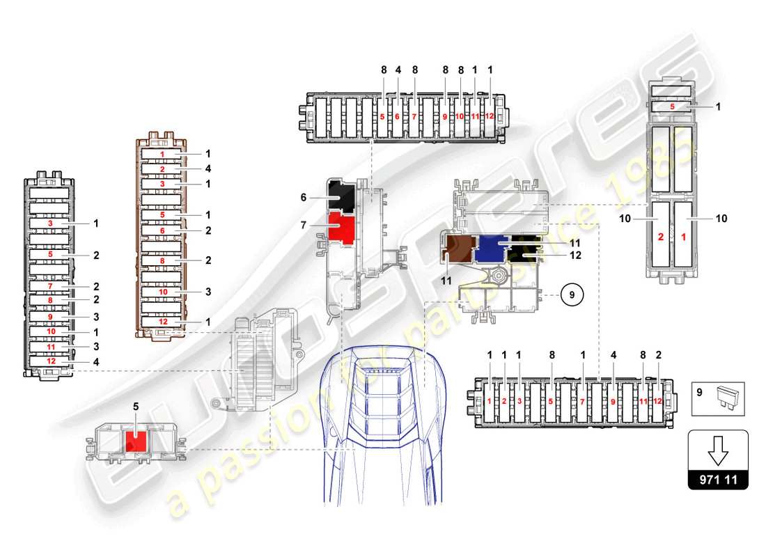 lamborghini evo spyder (2024) fuses part diagram