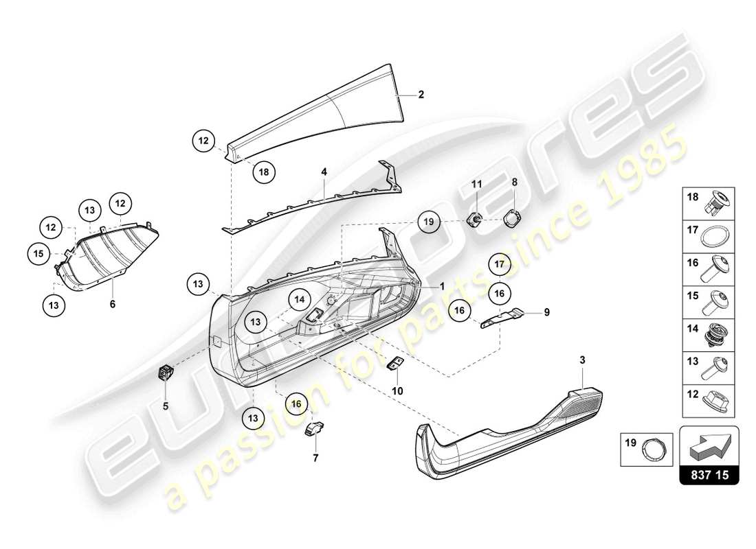 lamborghini countach lpi 800-4 (2022) driver and passenger door part diagram