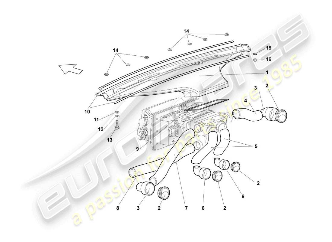 lamborghini lp640 roadster (2010) air and footwell heater ducts, air hoses and vents part diagram