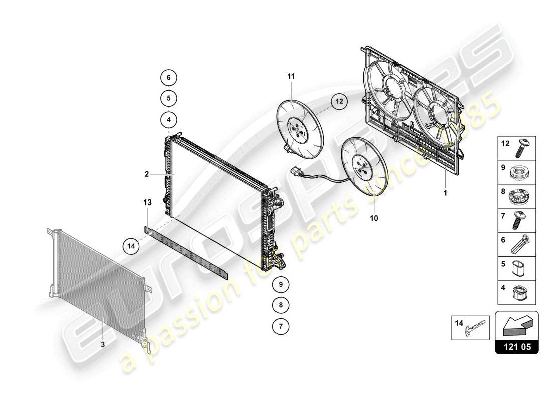 lamborghini urus s (2023) radiator fan part diagram