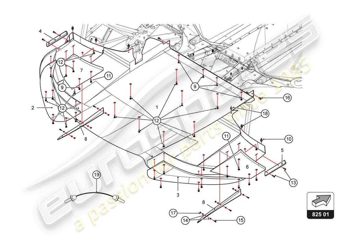 lamborghini super trofeo evo 2 (2022) frame floor panels part diagram