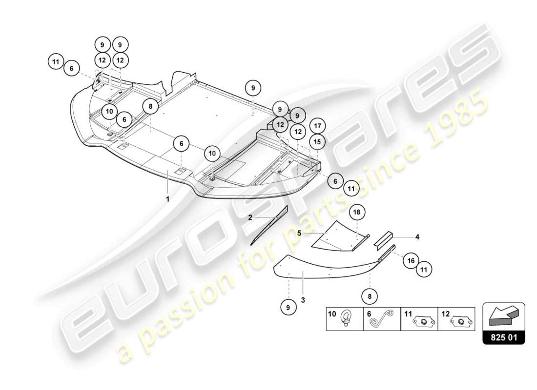 lamborghini super trofeo evo (2018) frame floor panels part diagram