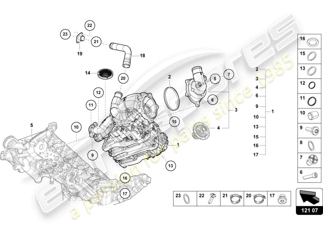 lamborghini super trofeo evo 2 (2022) water oil pump part diagram