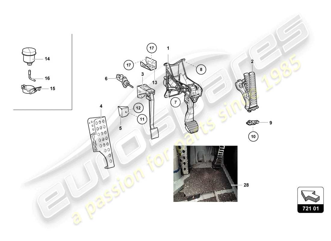 lamborghini super trofeo evo 2 (2022) pedalbox assembly part diagram