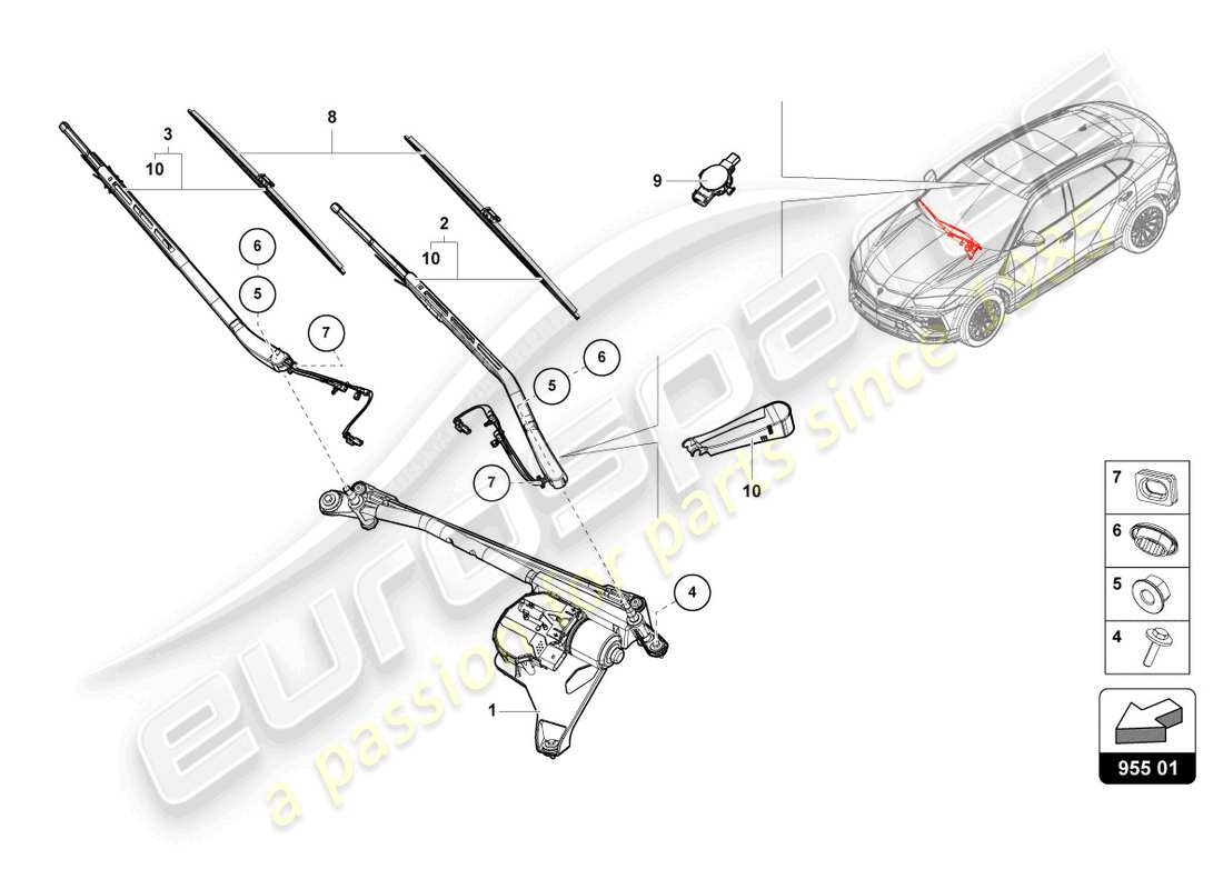 lamborghini urus (2019) windshield wiper part diagram