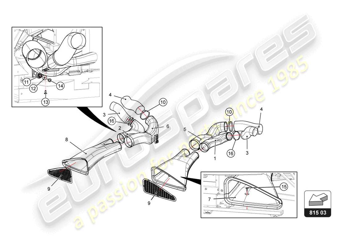 lamborghini super trofeo evo 2 (2022) front brake disc and caliper cooling part diagram