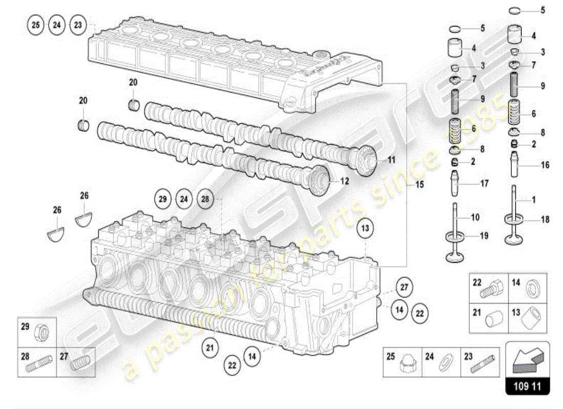 lamborghini diablo vt (1999) left head camshaft part diagram