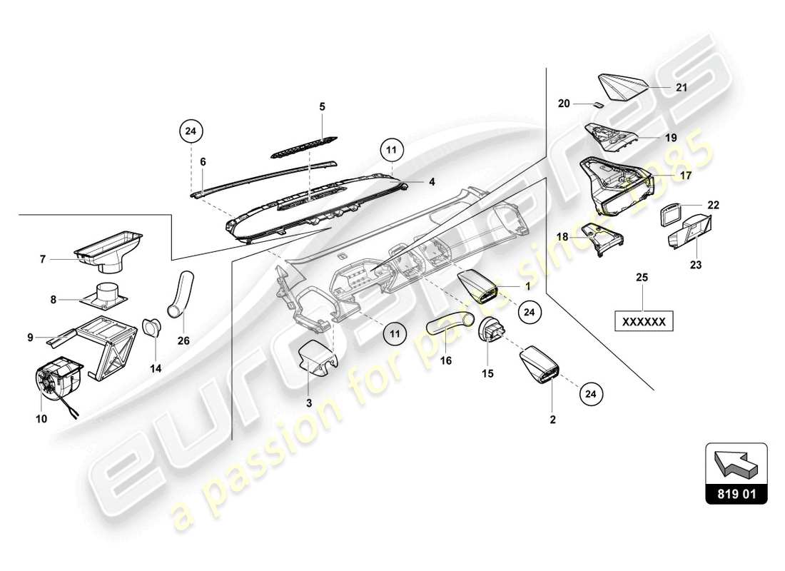 lamborghini super trofeo evo 2 (2022) dashboard air pipe part diagram