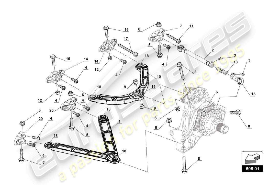 lamborghini gt3 evo (2018) rear suspension arms part diagram