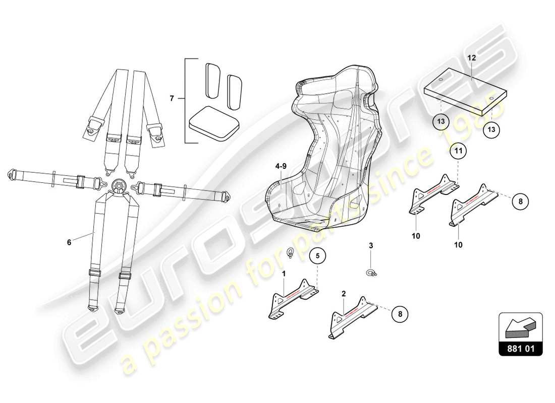 lamborghini super trofeo evo 2 (2022) seats part diagram