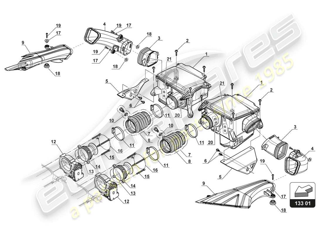 lamborghini gt3 evo (2018) air intake system part diagram