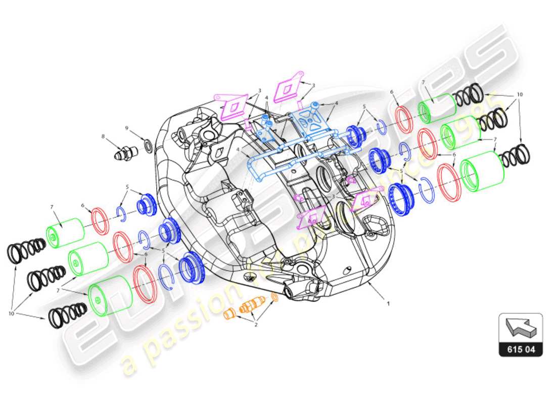 lamborghini super trofeo evo 2 (2022) front brake caliper part diagram