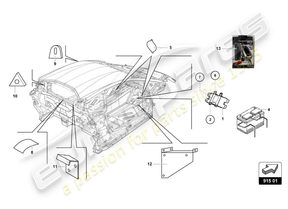 lamborghini super trofeo (2016) battery - battery mounting part diagram