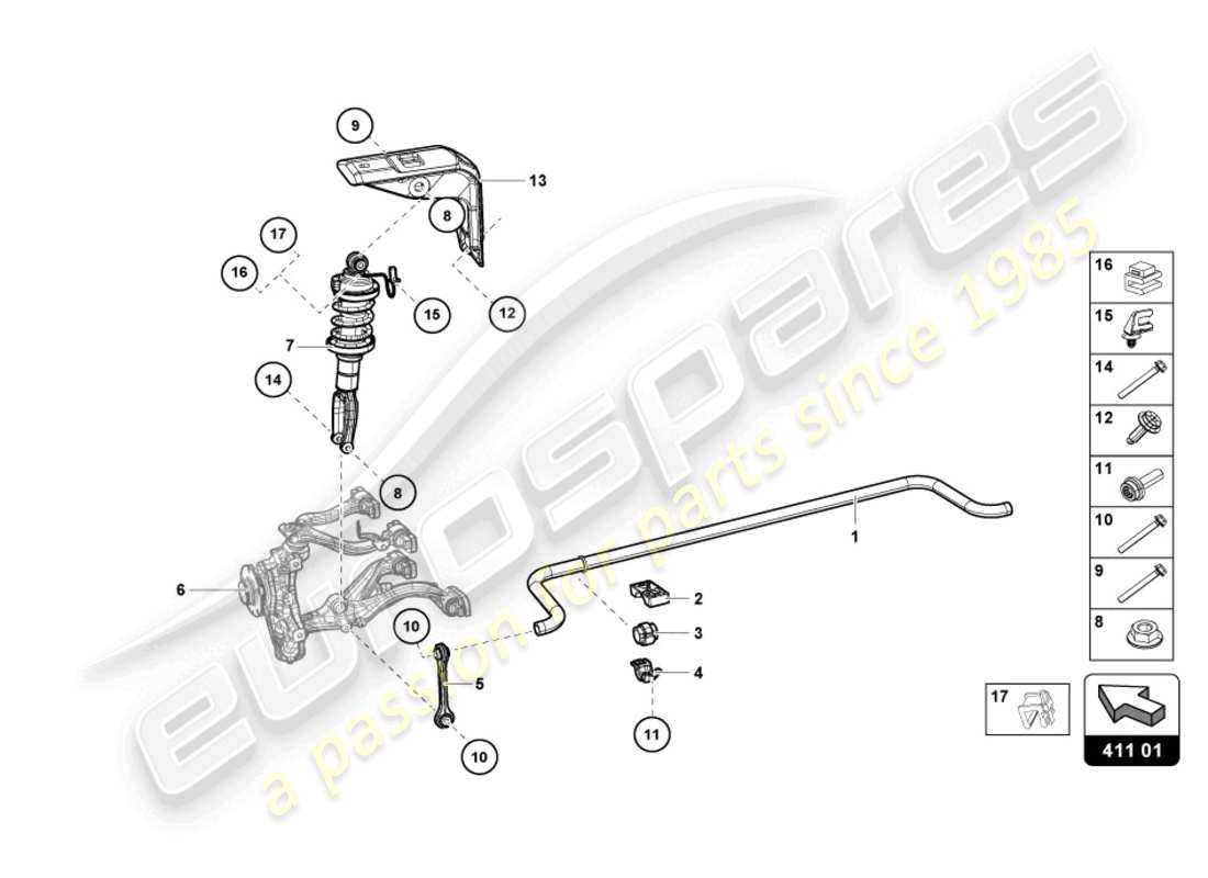 lamborghini evo spyder (2021) shock absorbers front part diagram