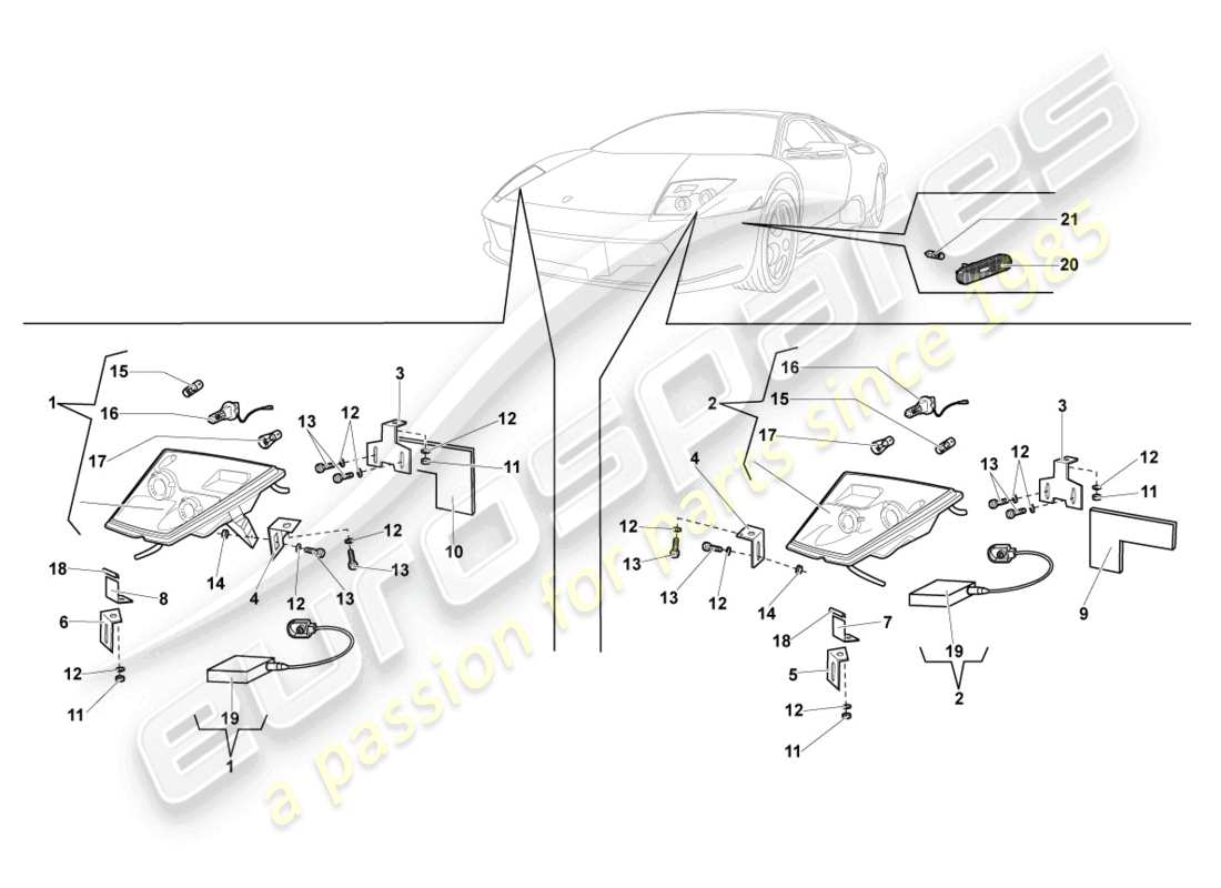 lamborghini lp640 roadster (2009) gas discharge headlight part diagram