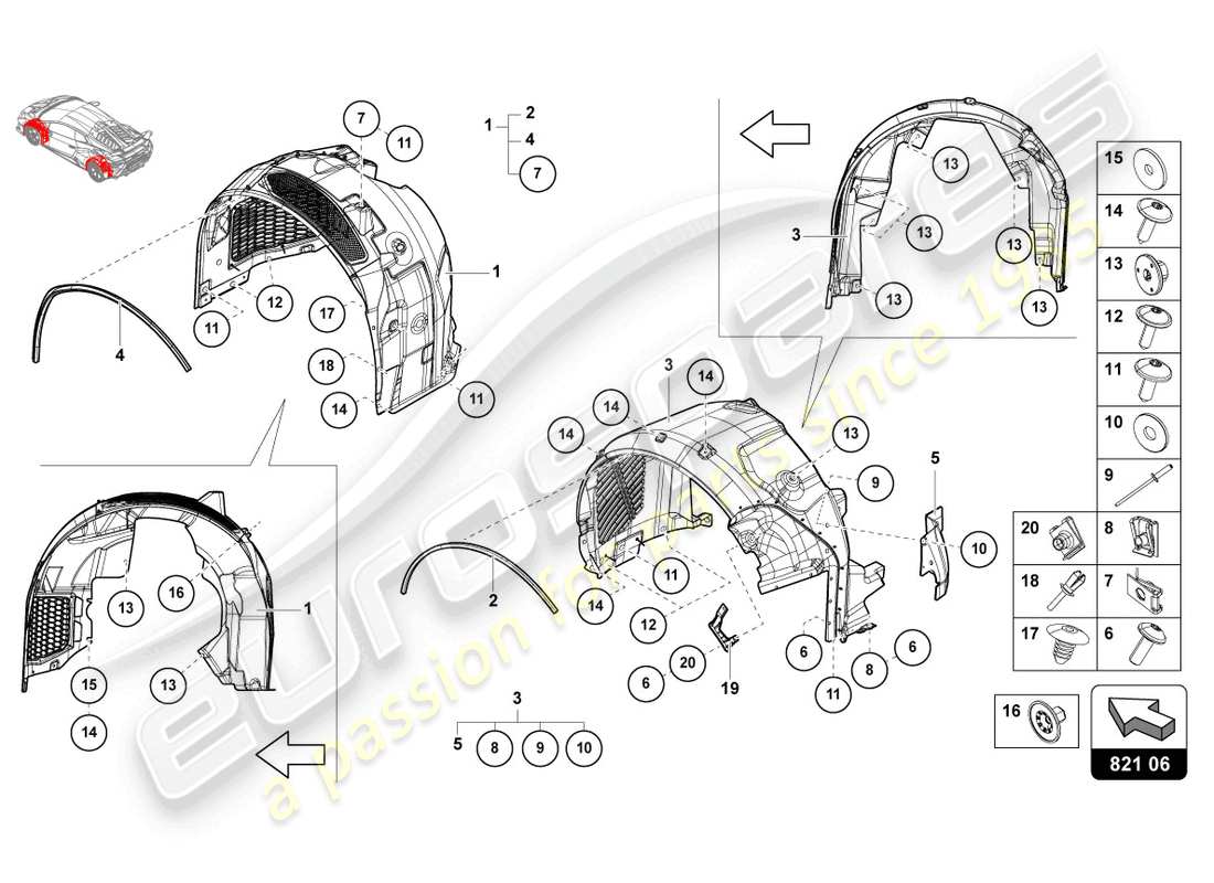 lamborghini sto (2021) wheel housing trim part diagram