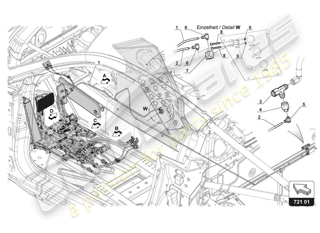 lamborghini gt3 evo (2018) pedal mechanism joints part diagram