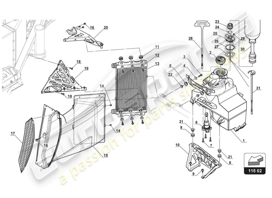 lamborghini gt3 evo (2018) oil tank - oil cooling part diagram