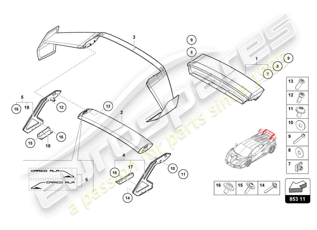 lamborghini sto (2021) rear spoiler part diagram