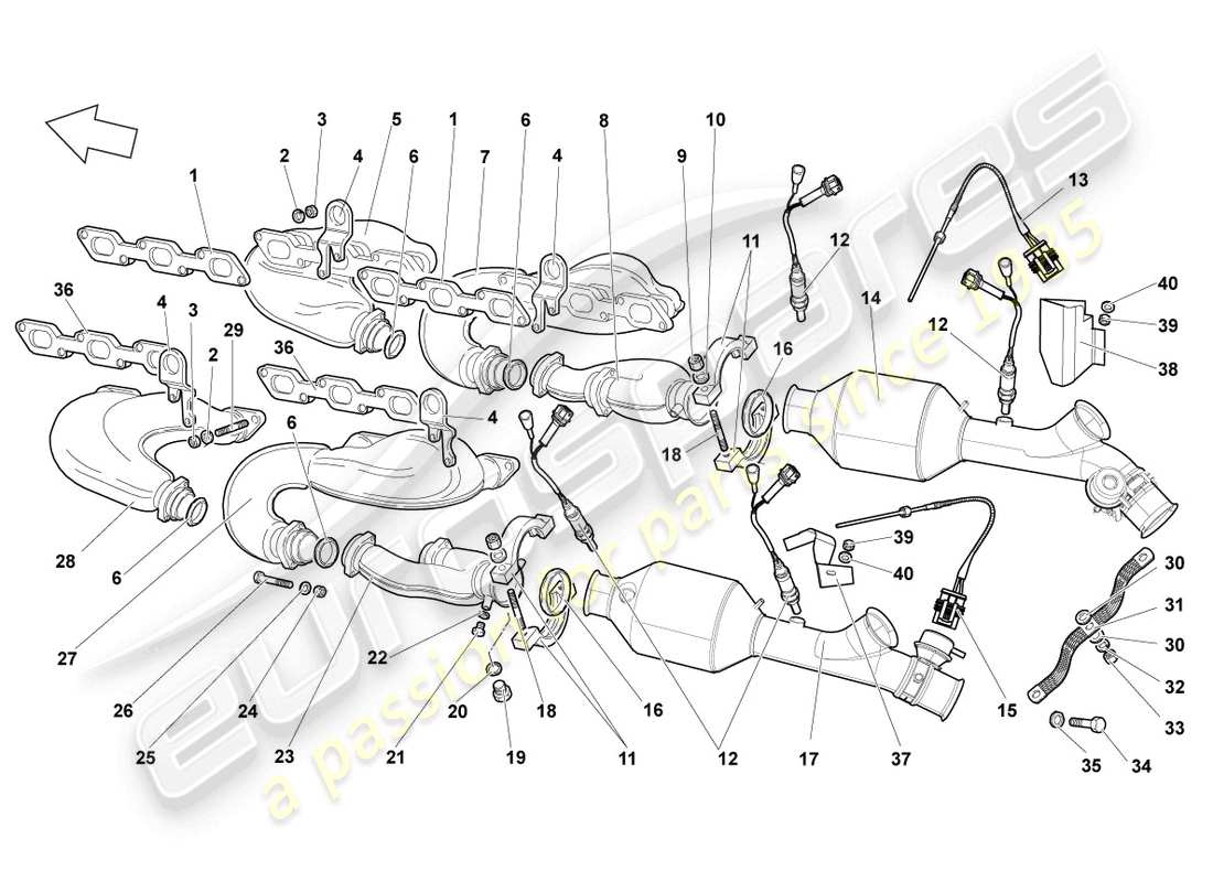 lamborghini lp640 roadster (2009) exhaust manifolds part diagram