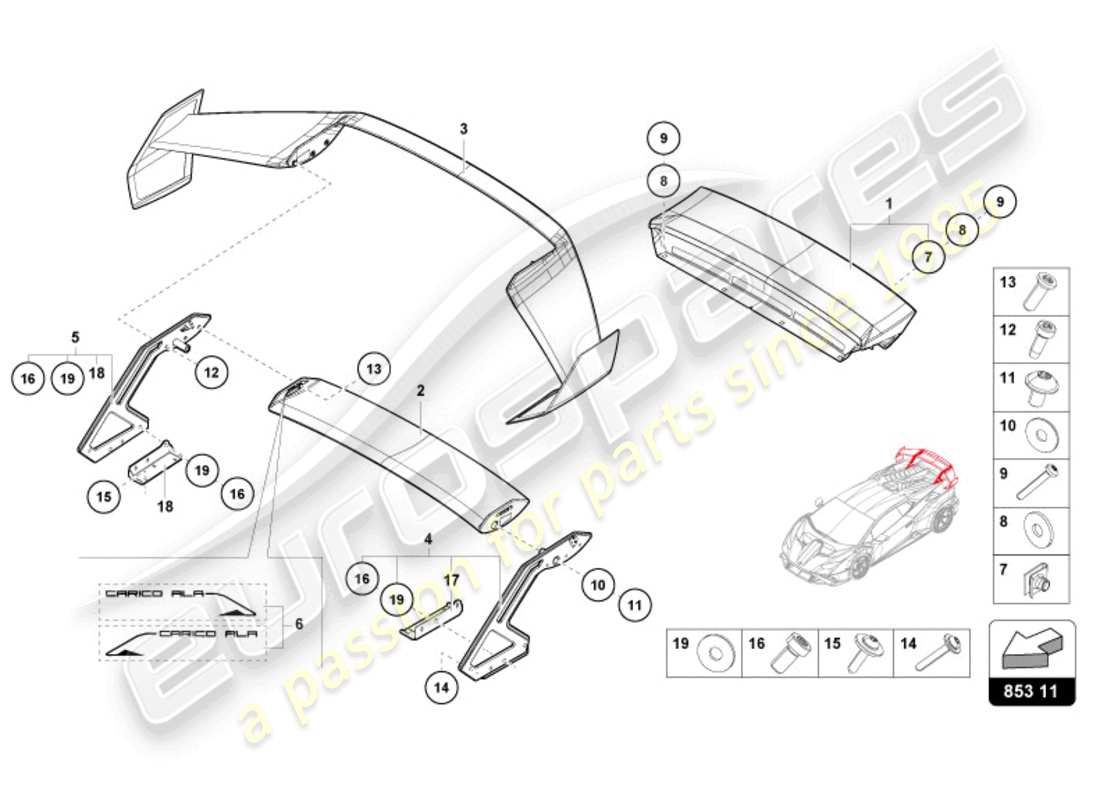 lamborghini sto (2023) rear spoiler part diagram