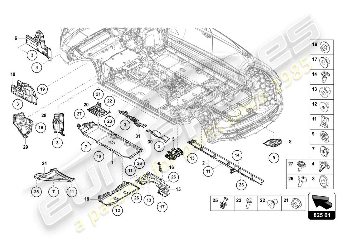 lamborghini urus (2019) underbody trim part diagram